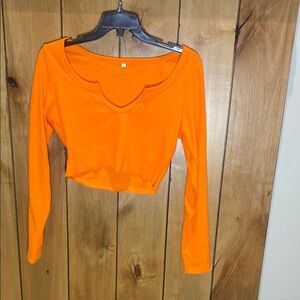 Vibrant Orange Women's Long Sleeve Top- trimmed